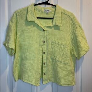 No Comment Lime Green 100% Cotton Short Sleeve Cropped Shirt Size XL